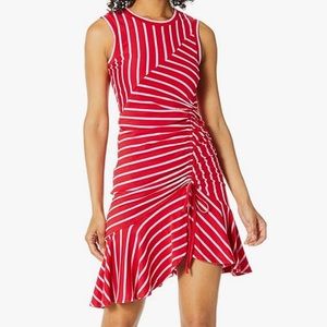 Sleeveless Striped Dress with Asymmetric Flutter Hem